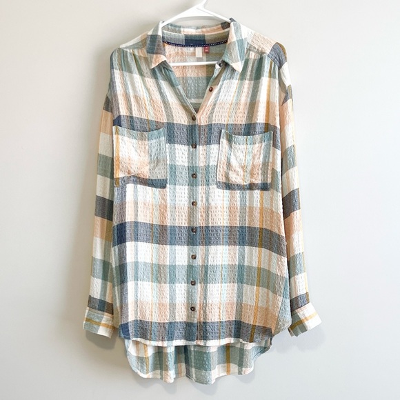 Pilcro Tops - Anthropologie Pilcro Texture Plaid Button Down Tunic Shirt